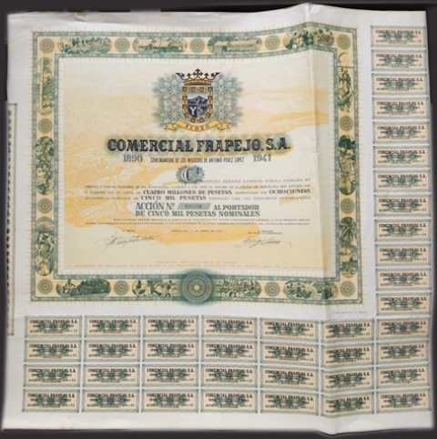 COMERCIAL FRAPEJO S.A. CAPITAL 4 MILLONES PTAS ACCION Nº 000396 DE 5.000 PTAS.