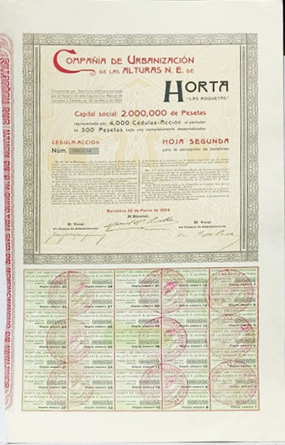 Cº.DE URBANIZACION DE LAS ALTURAS N.E. HORTA CAPITAL 2 MILLONES ACCION 000056 500PTAS