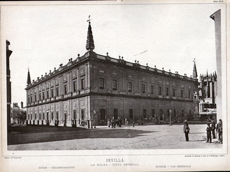XILOGRAFIA DE SEVILLA. LA BOLSA. VISTA GENERAL. AÑO 1890. 40,3X30 CM.
