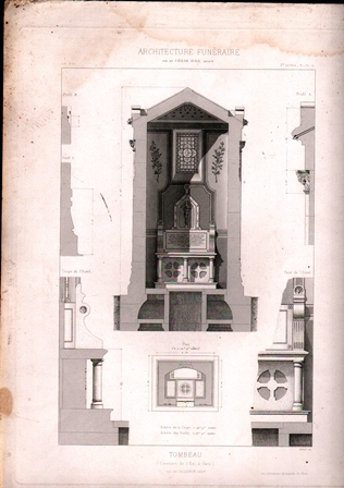 GRABADO ARQUITECTURA FUNERARIA. TOMBEAU. CIMETIERE DE L'EST DE PARIS