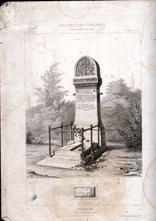 GRABADO ARQUITECTURA FUNERARIA. TOMBEAU. CIMETIERE DE SUD DE PARIS