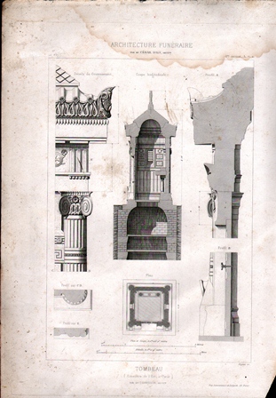GRABADO ARQUITECTURA FUNERARIA. TOMBEAU. CIMETIERE DE L'EST DE PARIS