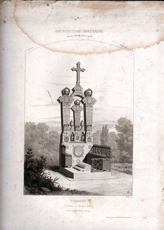 GRABADO ARQUITECTURA FUNERARIA. TOMBEAU. CIMETIERE DU NORD DE PARIS