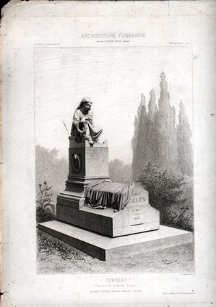GRABADO ARQUITECTURA FUNERARIA. TOMBEAU. CIMETIERE DE ST. MANDÉ (SEINE)