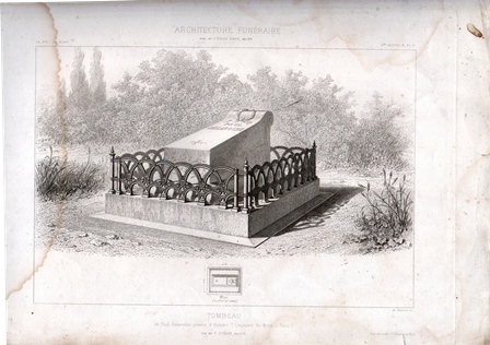 GRABADO ARQUITECTURA FUNERARIA. TOMBEAU. CIMETIERE DU NORD A PARIS