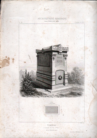 GRABADO ARQUITECTURA FUNERARIA. TOMBEAU. CIMETIERE DE L'EST DE PARIS