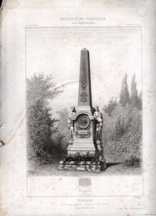GRABADO ARQUITECTURA FUNERARIA. TOMBEAU. CIMETIERE DE L'EST DE PARIS