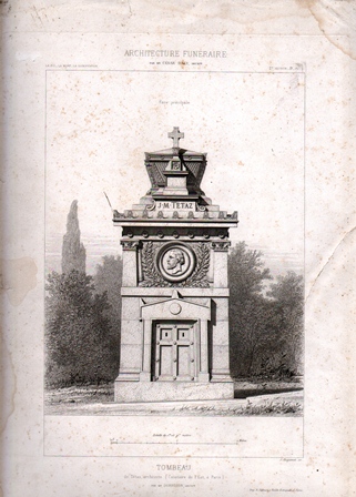 GRABADO ARQUITECTURA FUNERARIA. TOMBEAU. CIMETIERE DE L'EST DE PARIS