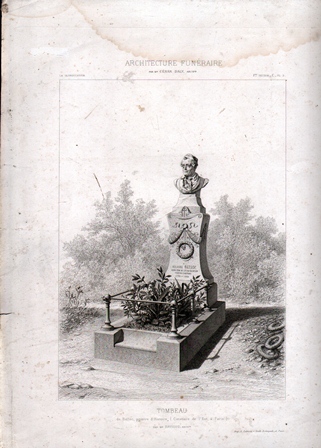 GRABADO ARQUITECTURA FUNERARIA. TOMBEAU. CIMETIERE DE L'EST DE PARIS