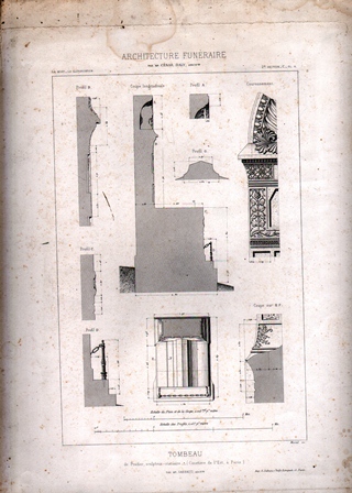 GRABADO ARQUITECTURA FUNERARIA. TOMBEAU. CIMETIERE DE L'EST DE PARIS