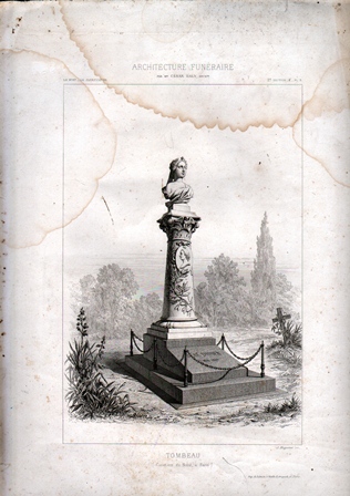 GRABADO ARQUITECTURA FUNERARIA. TOMBEAU. CIMETIERE DU NORD A PARIS