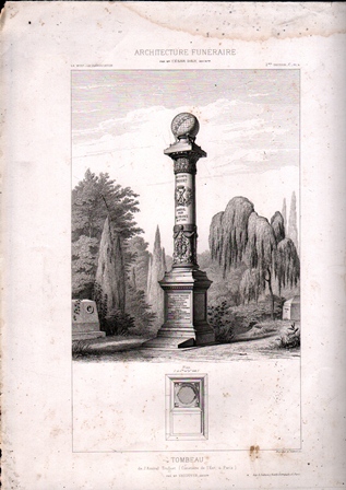 GRABADO ARQUITECTURA FUNERARIA. TOMBEAU. CIMETIERE DE L'EST DE PARIS