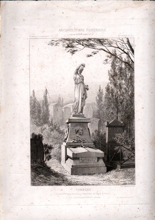 GRABADO ARQUITECTURA FUNERARIA. TOMBEAU. CIMETIERE DU NORD A PARIS
