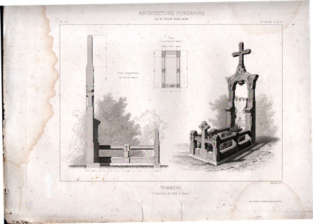 GRABADO ARQUITECTURA FUNERARIA. TOMBEAU. CIMETIERE DU SUD A PARIS