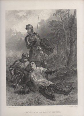 GRABADO DE ARTE. THE DEATH OF THE EARL OF WARWICK. T. BROWN, SCULPT
