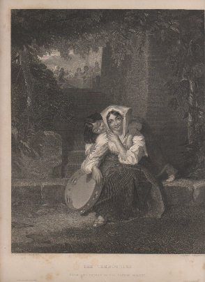 GRABADO DE ARTE. THE TAMBOURINE. C. ROLLS, ENGRAVED