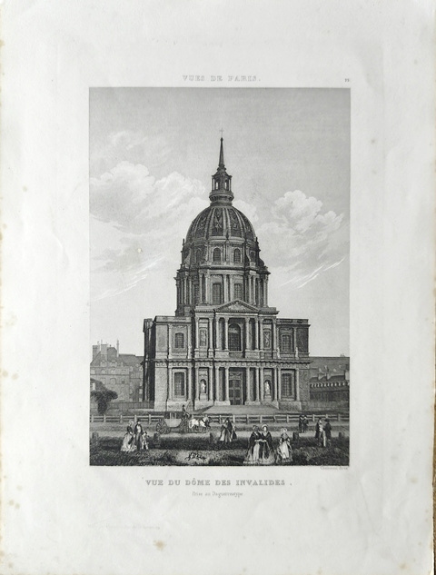 GRABADO ANTIGUO DE PARIS AL ACERO - VUE DU DOME DES INVALIDES - PRIS AN DAGUERROTYPE