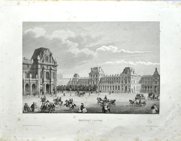 GRABADO ANTIGUO DE PARIS AL ACERO - NOUVEAU LOUVRE - PRIS AN DAGUERROTYPE