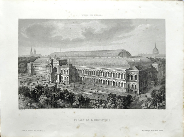 GRABADO ANTIGUO DE PARIS AL ACERO - FALAIS DE L'INDUSTRIE - PRIS AN DAGUERROTYPE