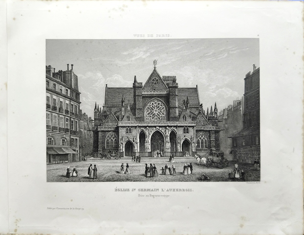 GRABADO ANTIGUO DE PARIS AL ACERO - EGLISE ST.GERMAIN L'AUXERROIS - PRIS AN DAGUERROTYPE