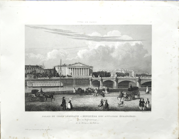 GRABADO ANTIGUO DE PARIS AL ACERO - PALAIS DU CORPS LEGISLATIV ET MINISTERE DE …