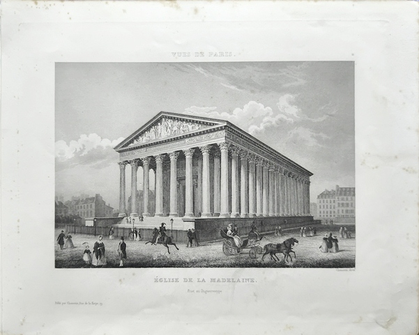 GRABADO ANTIGUO DE PARIS AL ACERO - EGLISE DE LA MADELAINE - PRIS AN DAGUERROTYPE