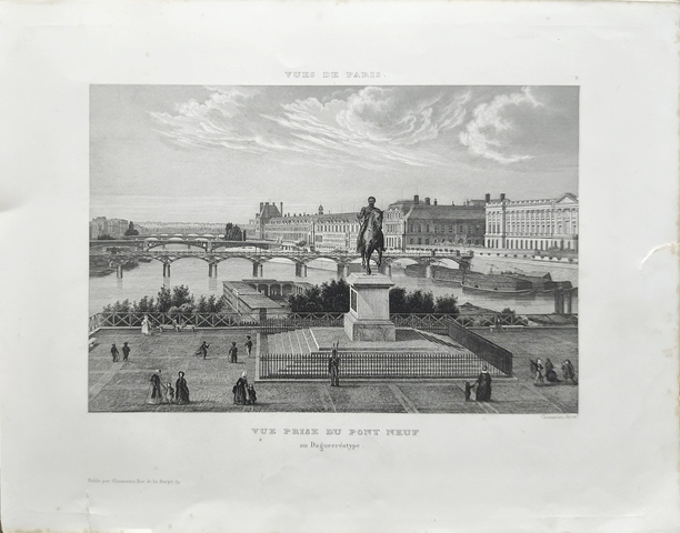 GRABADO ANTIGUO DE PARIS AL ACERO - VUE PRISE DU PONT NEUF - PRIS AN DAGUERROTYPE