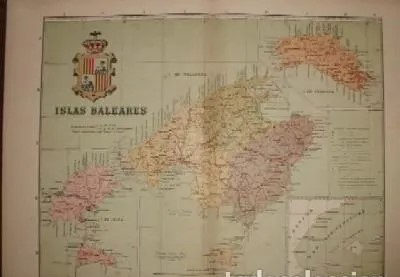 LITOGRAFIA MAPA DE LAS ISLAS BALEARES. AÑO 1902