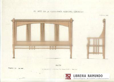 LITOGRAFIA DE CARPINTERIA MODERNISTA: BANCO. LAM. 92. PROY. J. FERNANDEZ