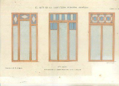 LITOGRAFIA DE CARPINTERIA MODERNISTA: VENTANAS. LAM. 71. PROY. D.R. ANCHORIZ