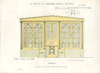 LITOGRAFIA DE CARPINTERIA MODERNISTA: BIBLIOTECA. LAM. 136. PROY. F. ARTIGAS
