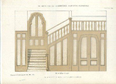 LITOGRAFIA DE CARPINTERIA MODERNISTA: ESCALERA HALL. LAM. 113. PROY. A. MORAGAS