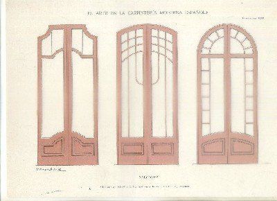 LITOGRAFIA DE CARPINTERIA MODERNISTA: BALCONES. LAM. 197. DIB. A. SOLANAS
