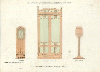 LITOGRAFIA DE CARPINTERIA MODERNISTA: PUERTA VIDRIERA. LAM. 122