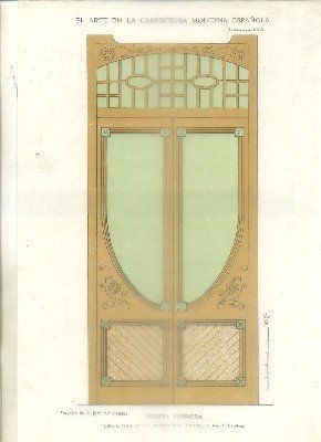 LITOGRAFIA DE CARPINTERIA MODERNISTA: PUERTA VIDRIERA. LAM. 103. PROY. J.M. ABADES