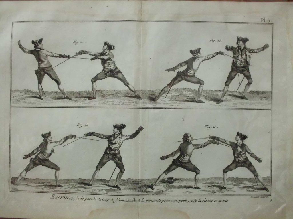 GRABADO DE ESGRIMA. DE LA PARADE DU COP DE FLANCONADE.... PL. 5. SIGLO XVlll. 41,7x21CM.