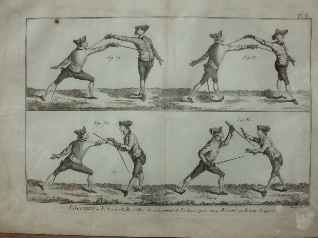 GRABADO DE ESGRIMA. DEMI-VOLTE, VOLTE ET POSITION... PL. 8. SIGLO XVlll. 41,7x21CM.
