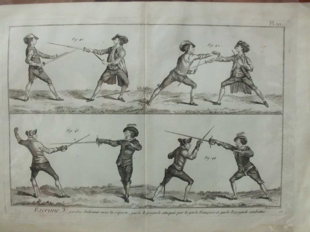 GRABADO DE ESGRIMA. GARDES ITALIENNES AVEC LA RIPOSTE.... PL. 10. SIGLO XVlll. 41,7x21CM.