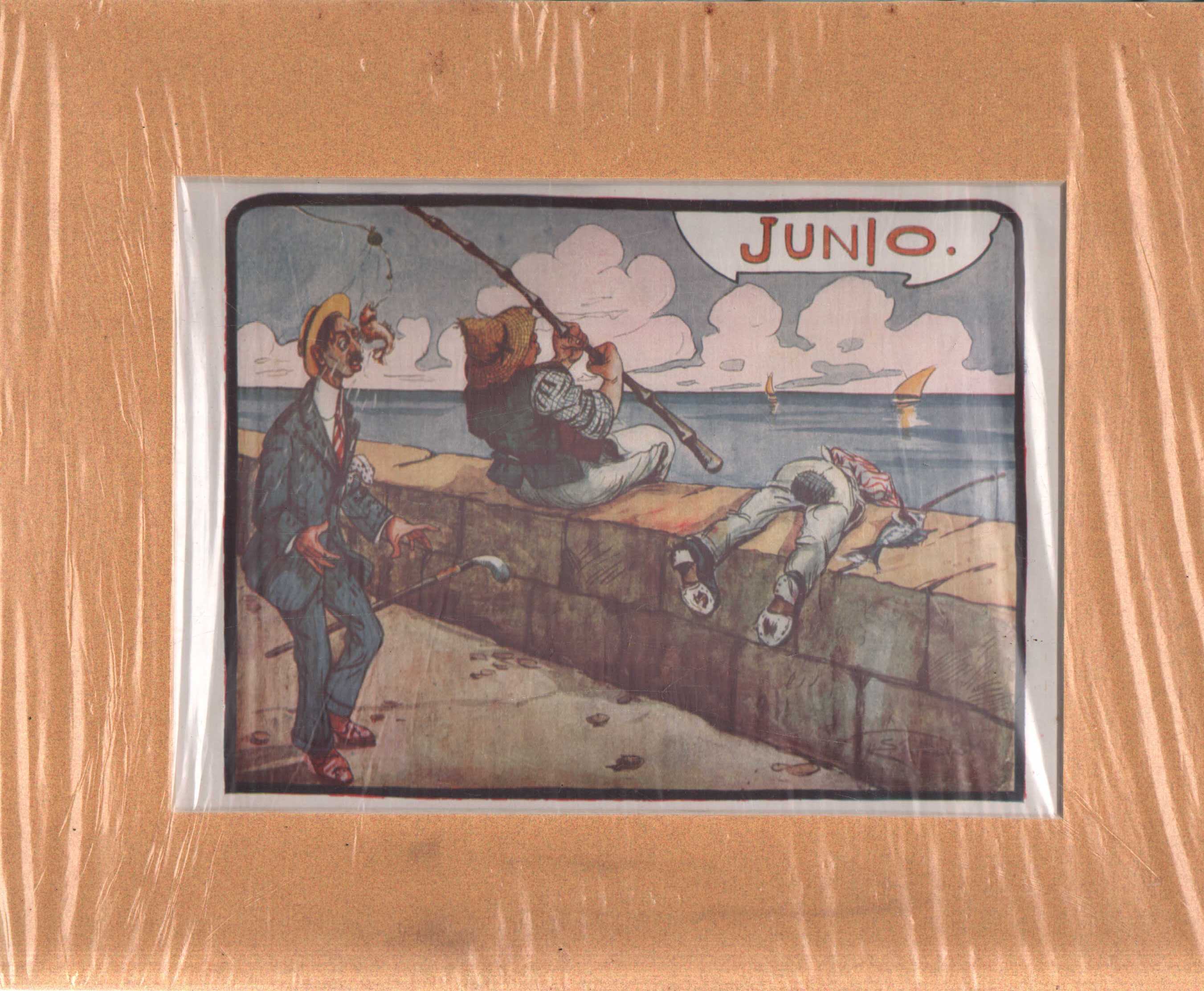LAMINA DE DEPORTES. HUMORISTICA. JUNIO PESCA 35,7X28,2 CM. AÑO 1920 APROX.