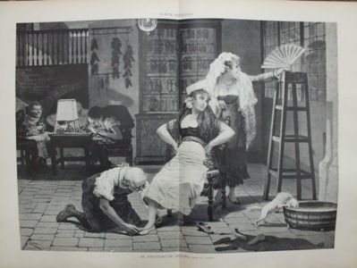XILOGRAFIA: EL ZAPATERO DE ANTAÑO. DIBUJO DE J. LLOVERA. ILUSTRACION ARTISTICA
