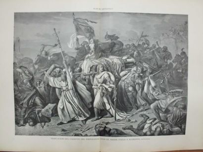 XILOGRAFIA: TRASLACION DEL CADAVER DE OTON lll DE ITALIA A ALEMANIA. H. RUSTIGE