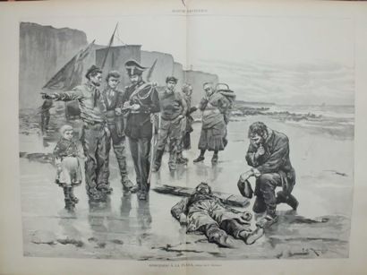 XILOGRAFIA: ARROJADO A LA PLAYA. DIBUJO POR S. REINHART. ILUSTRACION ARTISTICA