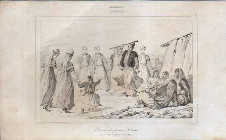 GRABADO VISTA DE ARMENIA DE UN BAILE DE MUJERES KURDAS