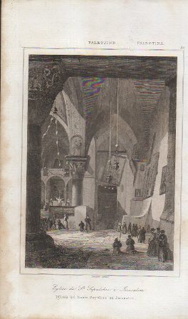 GRABADO VISTA PALESTINA  IGLESIA DEL SANTO SEPULCRO JERUSALEN