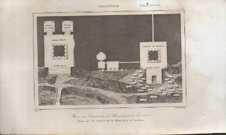 GRABADO VISTA PALESTINA VISTA DE LOS SEPULCROS DE ABSALON Y ZACARIAS