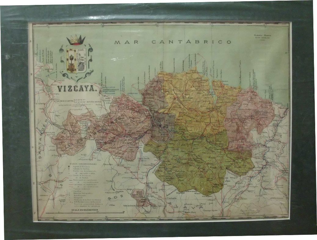 MAPA ANTIGO DE LA PROVINCIA DE VIZCAYA. AUTOR BENITO CHIAS INGº. AÑO 1910