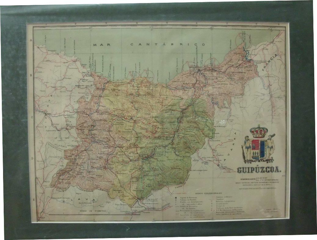 MAPA ANTIGO DE LA PROVINCIA DE GUIPUZCOA. AUTOR BENITO CHIAS INGº. AÑO 1910