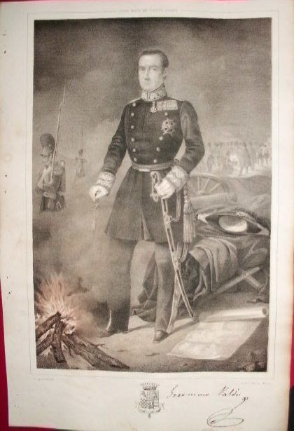 LITOGRAFIA MILITARES. JERONIMO VALDES. CONDE DE VILLARIN. LIT. J.J. MARTINEZ. 39,5x26,5 CM.