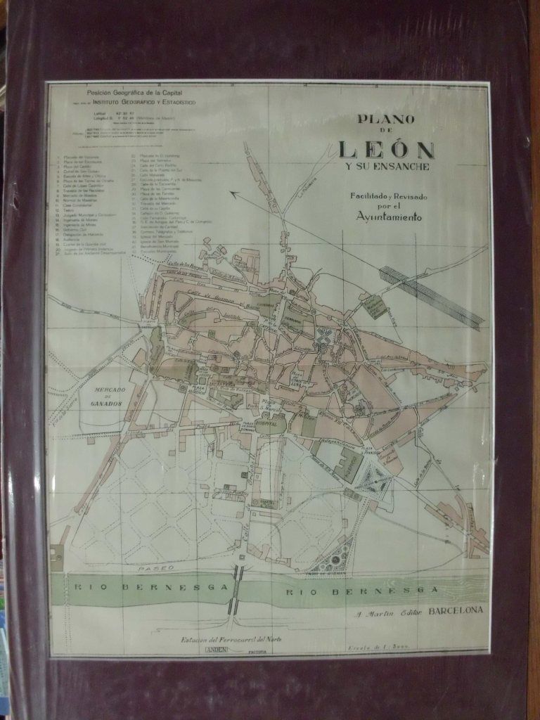 PLANO ANTIGUO DE LA CIUDAD DE LEON Y SU ENSANCHE. ALBERTO MARTIN EDITOR. AÑO 1907