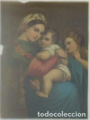 CROMOLITOGRAFIA RELIGIOSA: LA VIRGEN Y EL NIÑO. AÑO 1900 APROX.